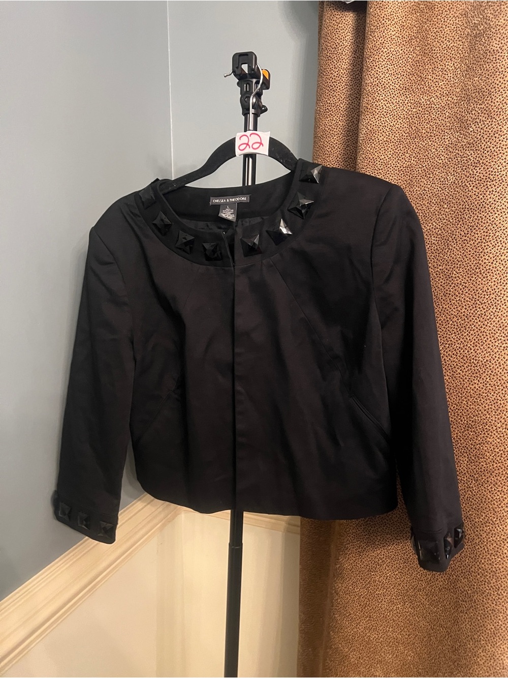 Chelsea & Theodore Black Cropped Stud-Trim Jacket